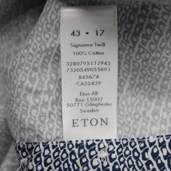 ETON Shirt Mens 17, 43 Blue Signature Twill 100% Cotton Long Sleeve Button Down - Picture 9 of 13